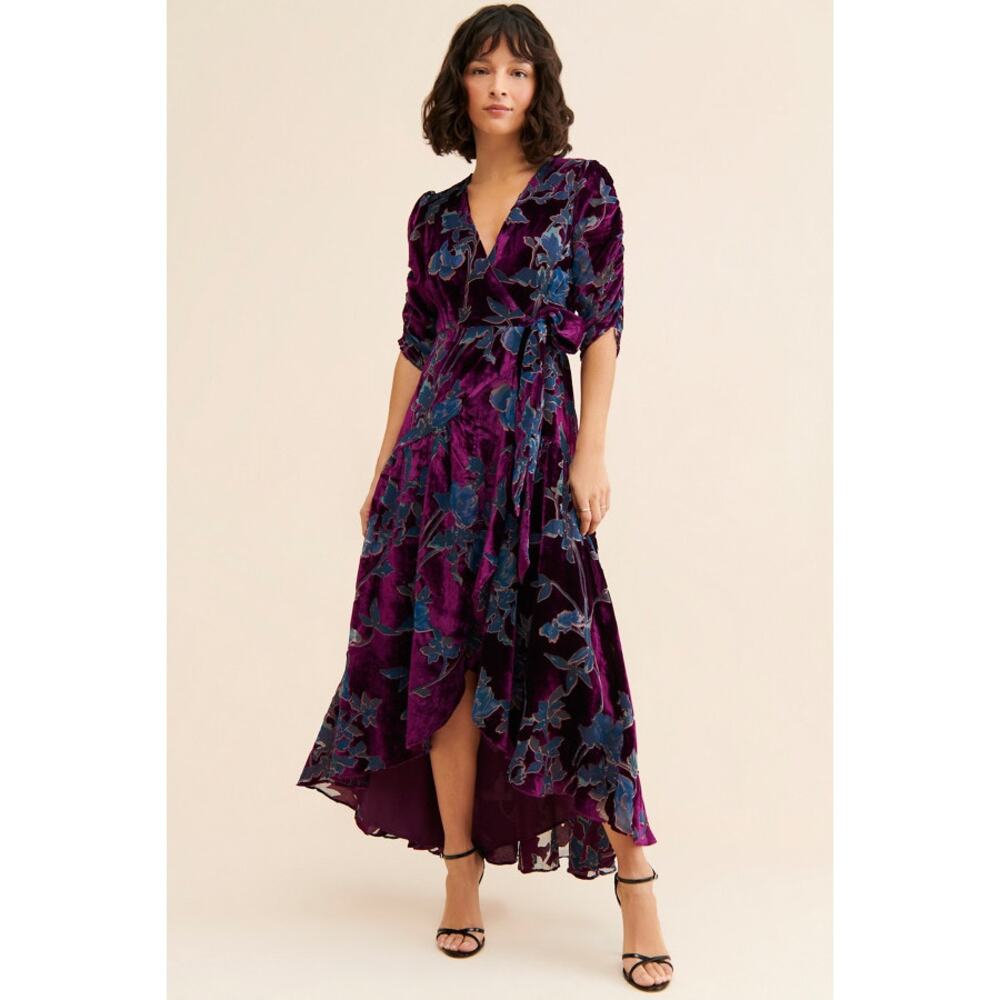 Hutch Burnout Velvet Wrap Dress Purple Womens Size Small